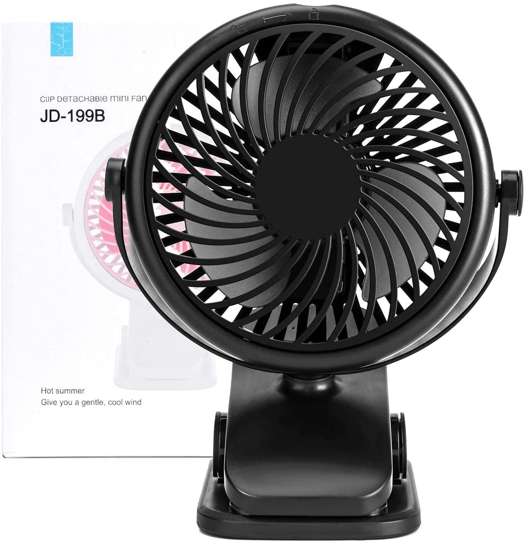 Stroller Fan Clip On Fan, Rechargeable Battery Operated USB Desk Fan, 4 Inch Table Fan,Cooling Fan with 3 Speed, 360° Rotate Desktop Fan, Strong Wind Portable Fan for Home Office Treadmill Baby Stroller