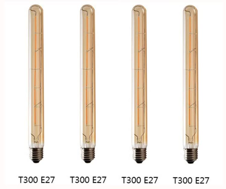 T300 Vintage LED Filament Bulb T300 6W Dimmable Vintage Edison Light Bulb Long Tubular Vintage LED Light,E26/E27 Medium Base,Amber Glass,Warm White 2300K,6W(40W Equivalent),Dimmable,Pack of 4