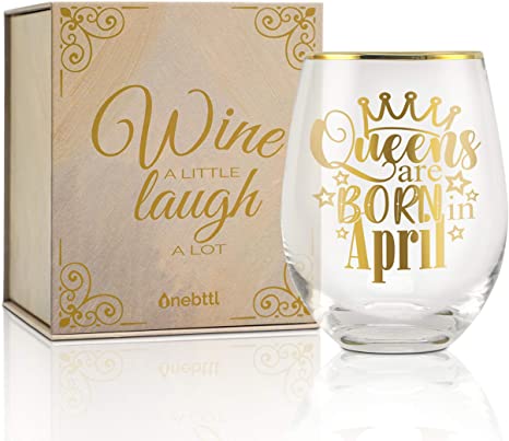 Personalized Stemless Wine Glass - Queens are Born in April