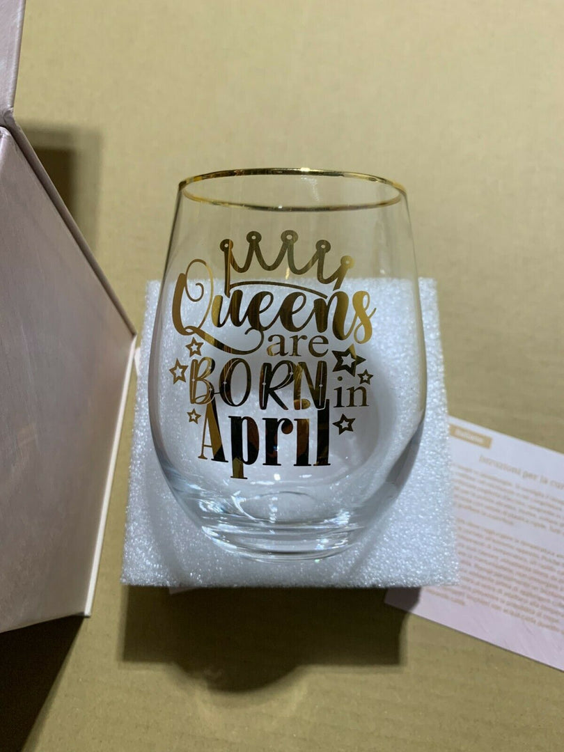 Stemless Wine Glass - ONEBTTL - Queens are Born in April - Printed