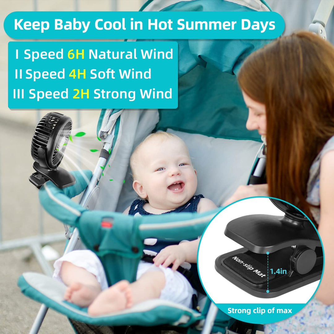 Stroller Fan Clip On Fan, Rechargeable Battery Operated USB Desk Fan, 4 Inch Table Fan,Cooling Fan with 3 Speed, 360° Rotate Desktop Fan, Strong Wind Portable Fan for Home Office Treadmill Baby Stroller 